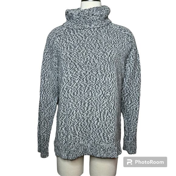 Eddie Bauer Sweaters - Eddie Bauer Cotton Grey Black Chunky Knit Turtleneck Sweater Size S